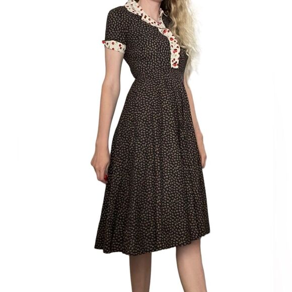 Dresses & Skirts - Handmade Cherry Print 50s 60s Style Pin Up Vintage Dress Black Red